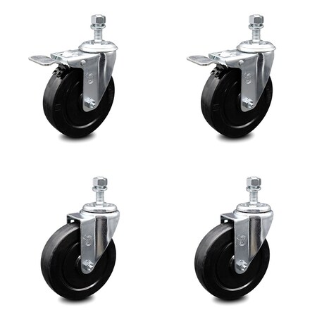 Service Caster 5 Inch Soft Rubber Wheel Swivel 12mm Stem Caster Total Lock Brake SCC, 2PK SCC-TSTTL20S514-SRS-M1215-2-S-2